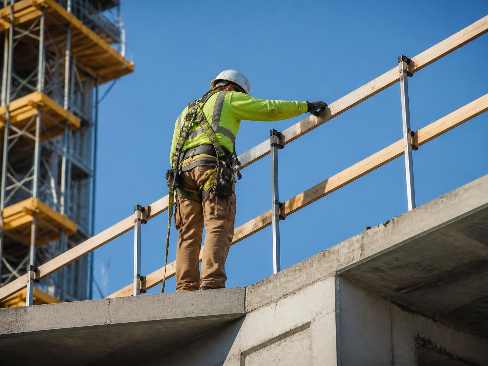 A NOVAEDIS Prime safety lead inspecting fall protection on an active job site